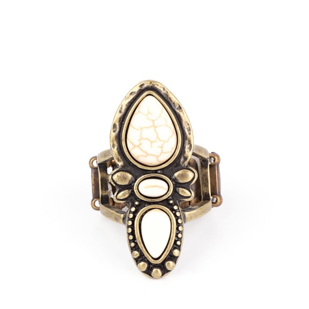 paparazzi White and Gold Vintage-Inspired Statement Ring